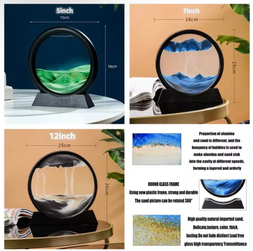 3D Moving Sand Art Picture Round Glass Deep Sea